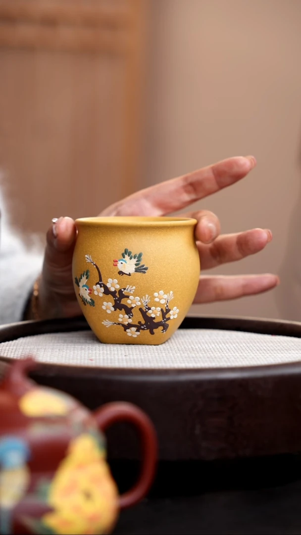 【闪购商品】紫砂茶壶黄金段天圆地方杯双鸟