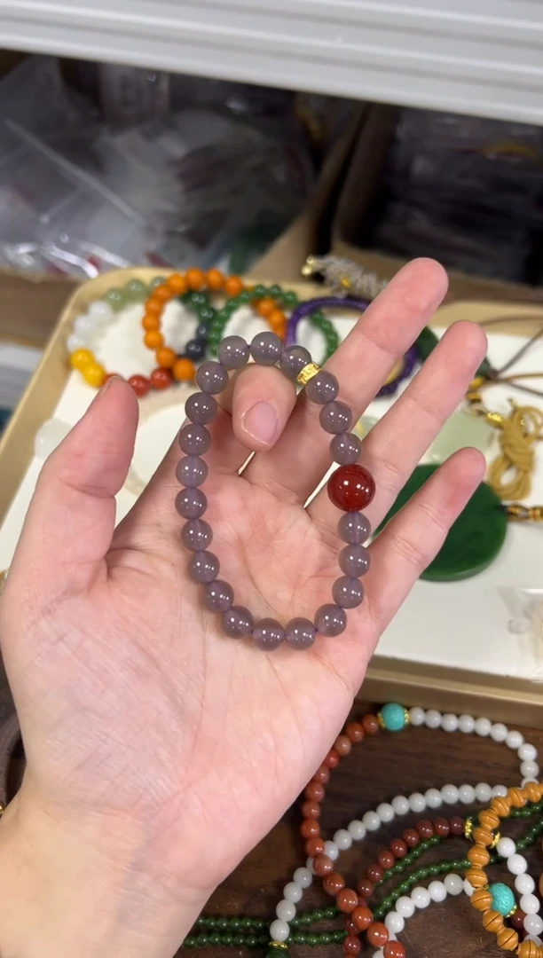 未镶嵌手链玛瑙/玉髓冰烟紫玛瑙红大顶珠手串[0108]