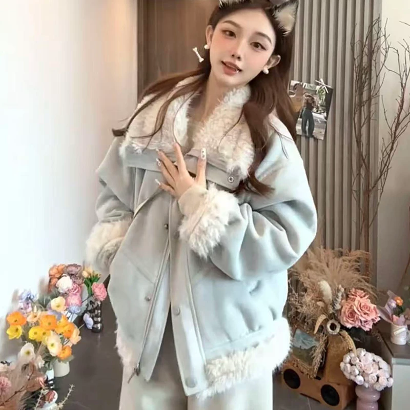 2025冬季新款羊厚外套女韩系短款小个子休闲皮毛一体保暖上衣