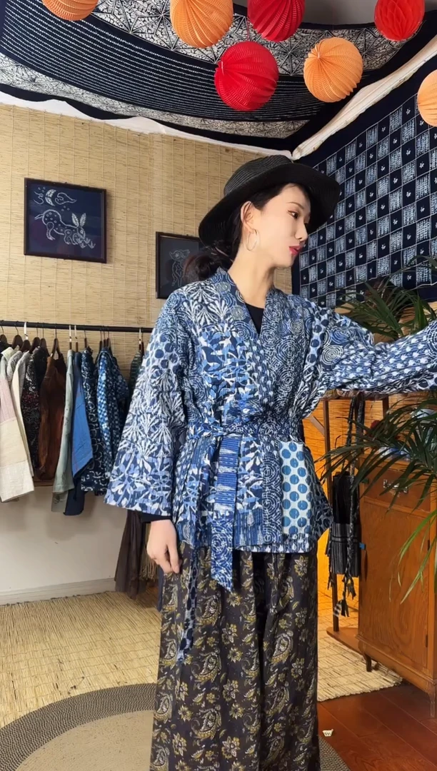 【闪购商品】设计师款腰带蓝刺绣外套