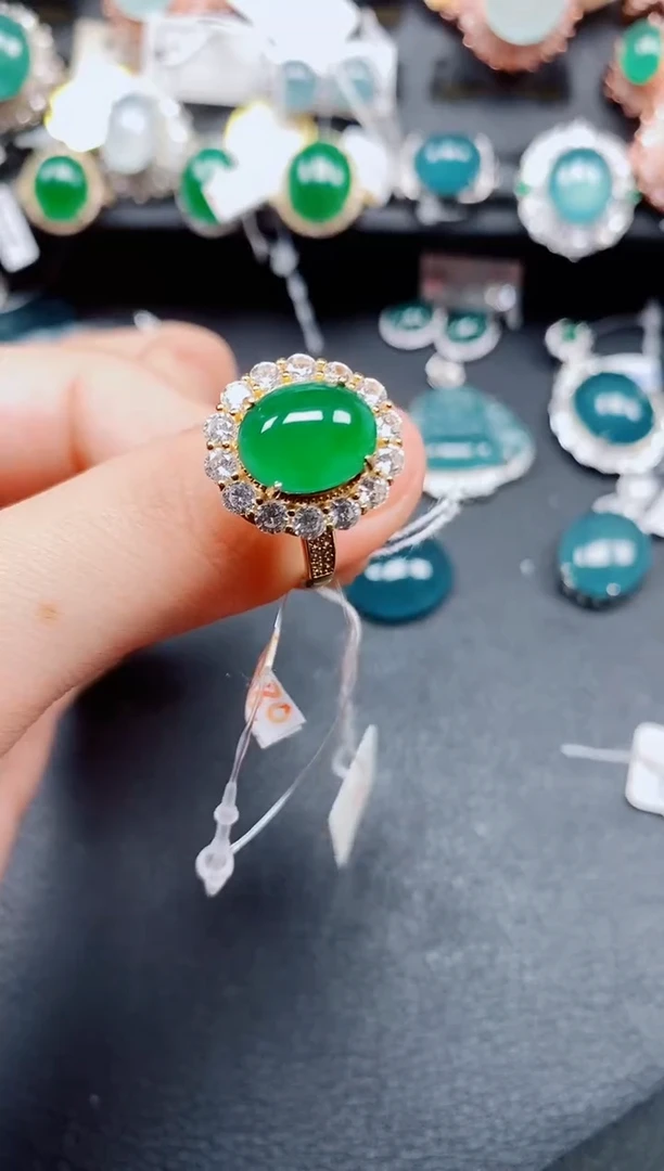 银S925镶嵌戒指翡翠翡翠