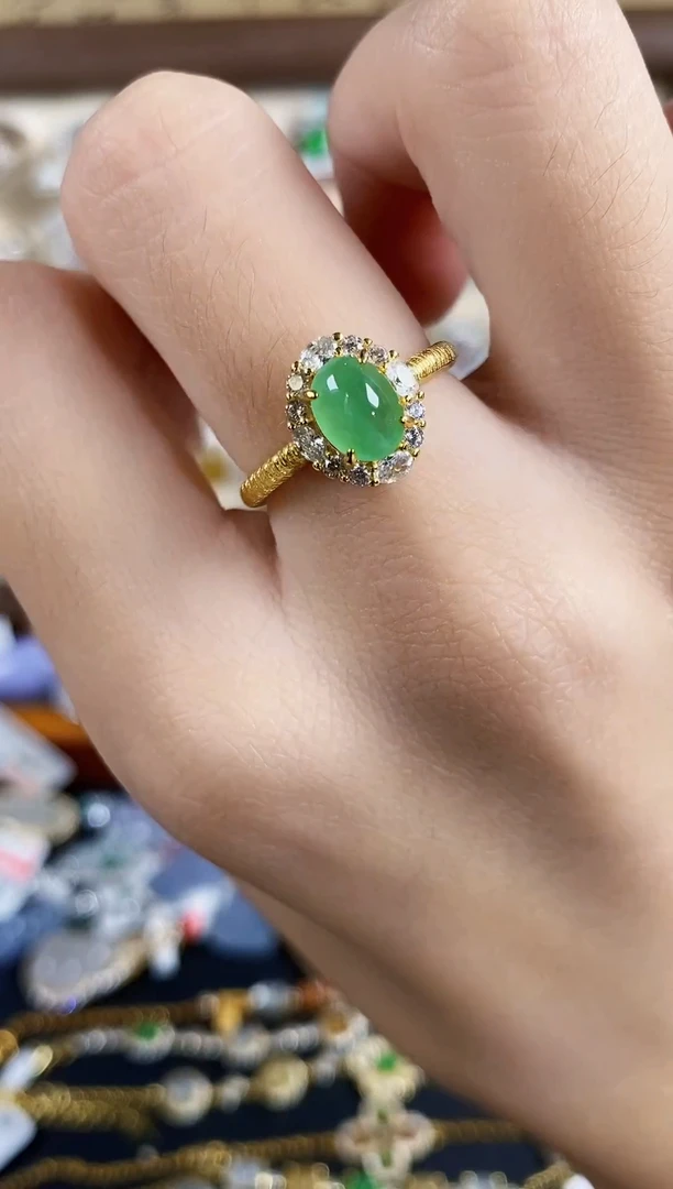 银S925镶嵌戒指翡翠 天然A货翡翠32