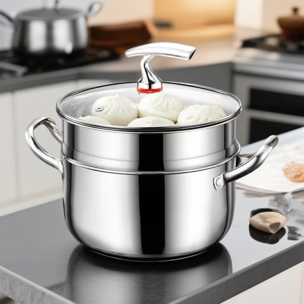 【24cm双层飞鸟】不锈钢蒸汤锅电磁炉上蒸下煮加大容量锅具y