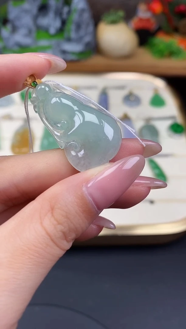 吊坠(不含链)18K金镶嵌翡翠如意18K金扣镶嵌@@CMT