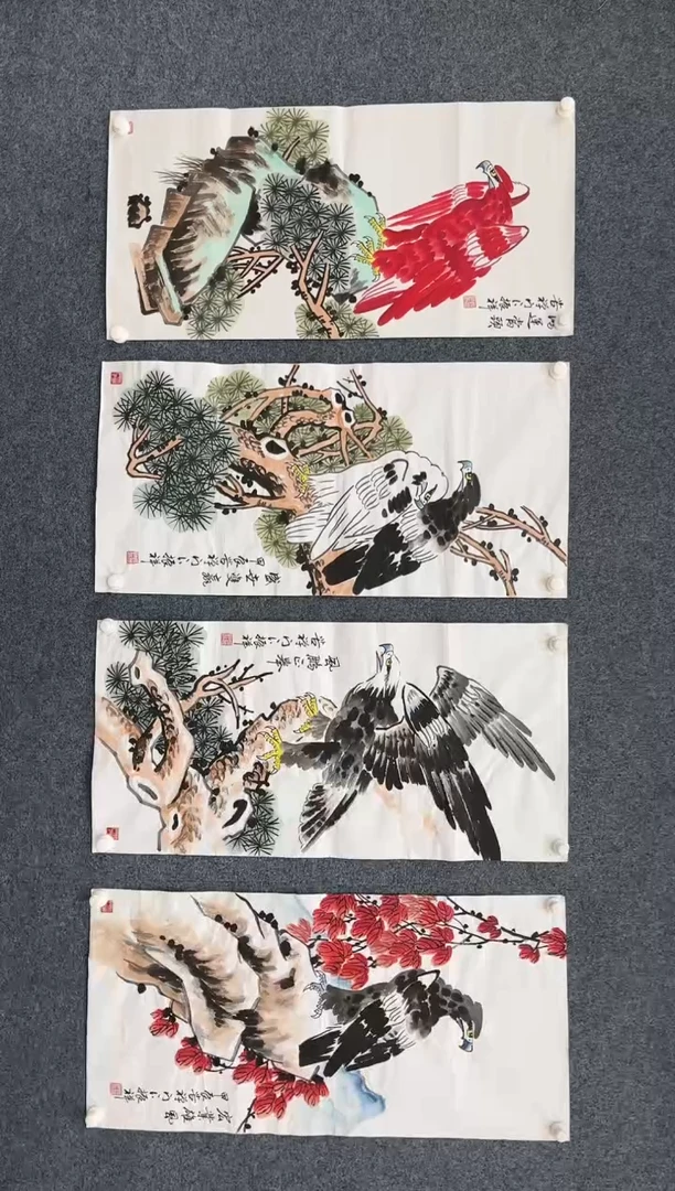 【闪购商品】国画1.19-艺术-赵振祥-三尺白宣红鹰一套