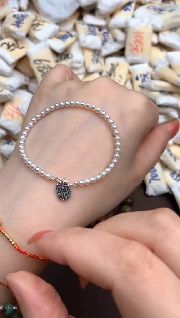 淡水珍珠手绳银S925镶嵌圈口14-18需备注默认发16多样性发