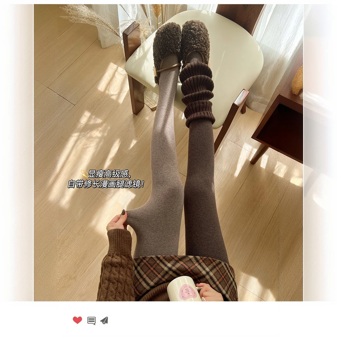 秋冬季弹力连裤袜秋冬加绒加厚保暖显瘦美拉德风踩脚咖色打底裤袜