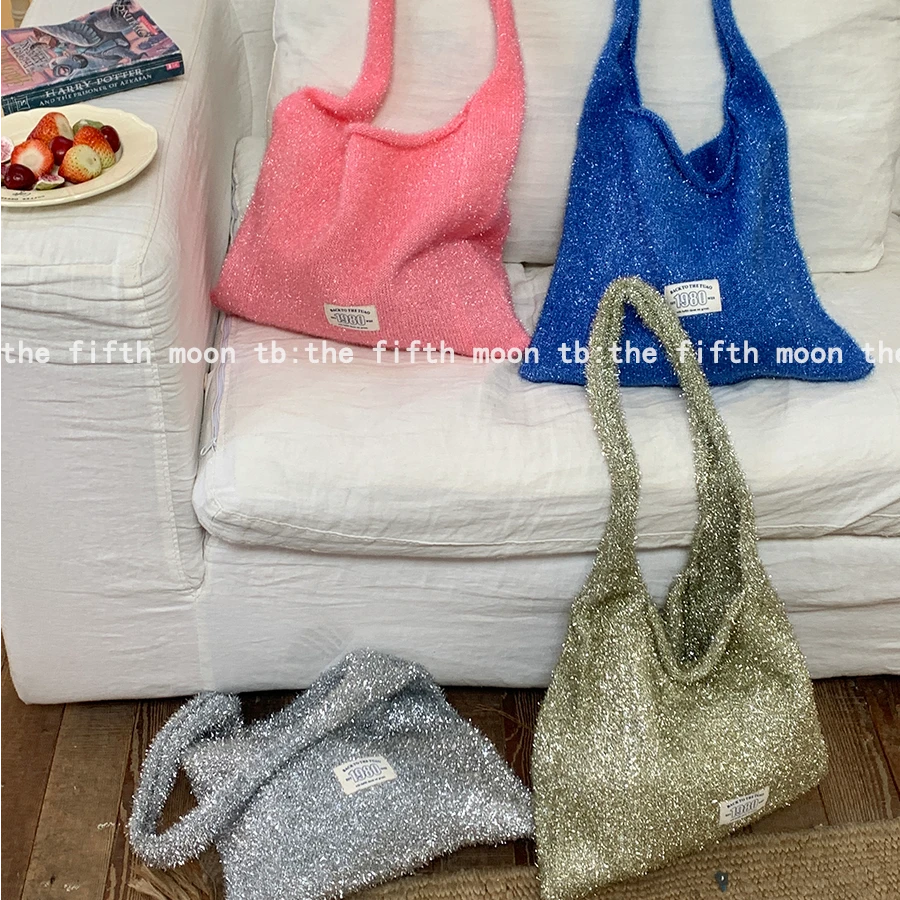 thefifthmoon回到1980复古亮闪大容量金丝线时髦小众腋下包单肩包