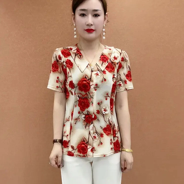 夏季新款母亲节国风宽松中老年女装洋气时尚小衫减龄显瘦妈妈装