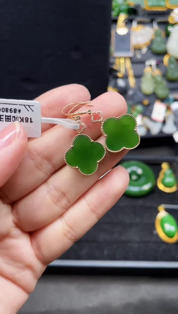 【闪购商品】和田玉耳环18K金镶嵌多样性发一