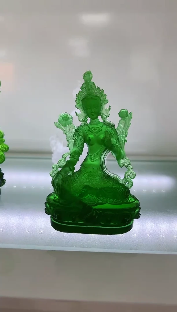 琉璃手工艺品古法琉璃12.5cm绿度母