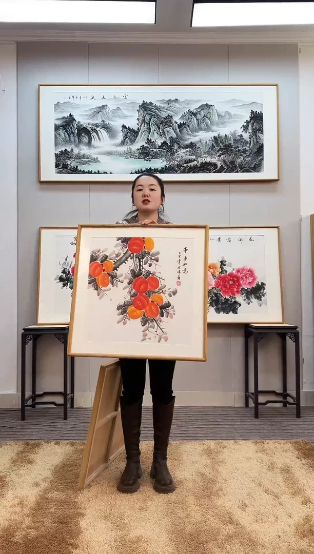 国画手绘柿子62*62尺寸