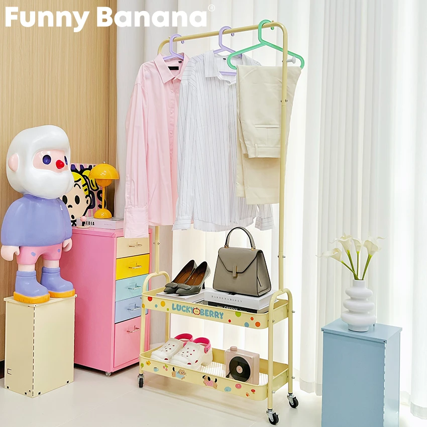 【送贴纸】落地晾衣架衣帽架可移动室内简易挂衣架收纳置物滑轮加厚