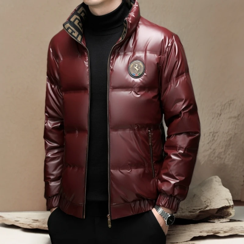 诺顿雷斯冬季立领羽绒服男士休闲潮流亮面短款加厚白鸭绒奔马外套