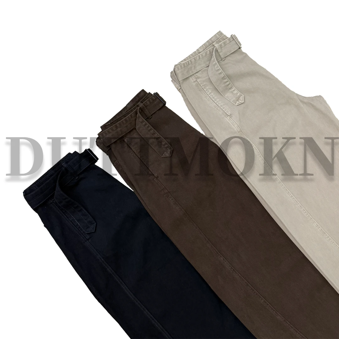 DUTTMOKN LEM25SS春夏深咖/沙色/黑色弧形高腰系带扭缝弯刀裤宽松