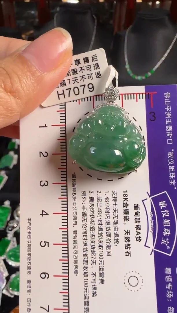 颈饰18K金镶嵌翡翠H7079冰绿佛公