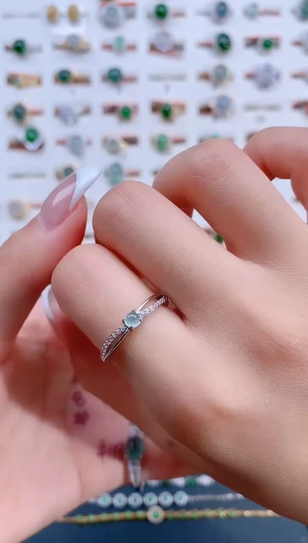 翡翠戒指银S925镶嵌天然翡翠