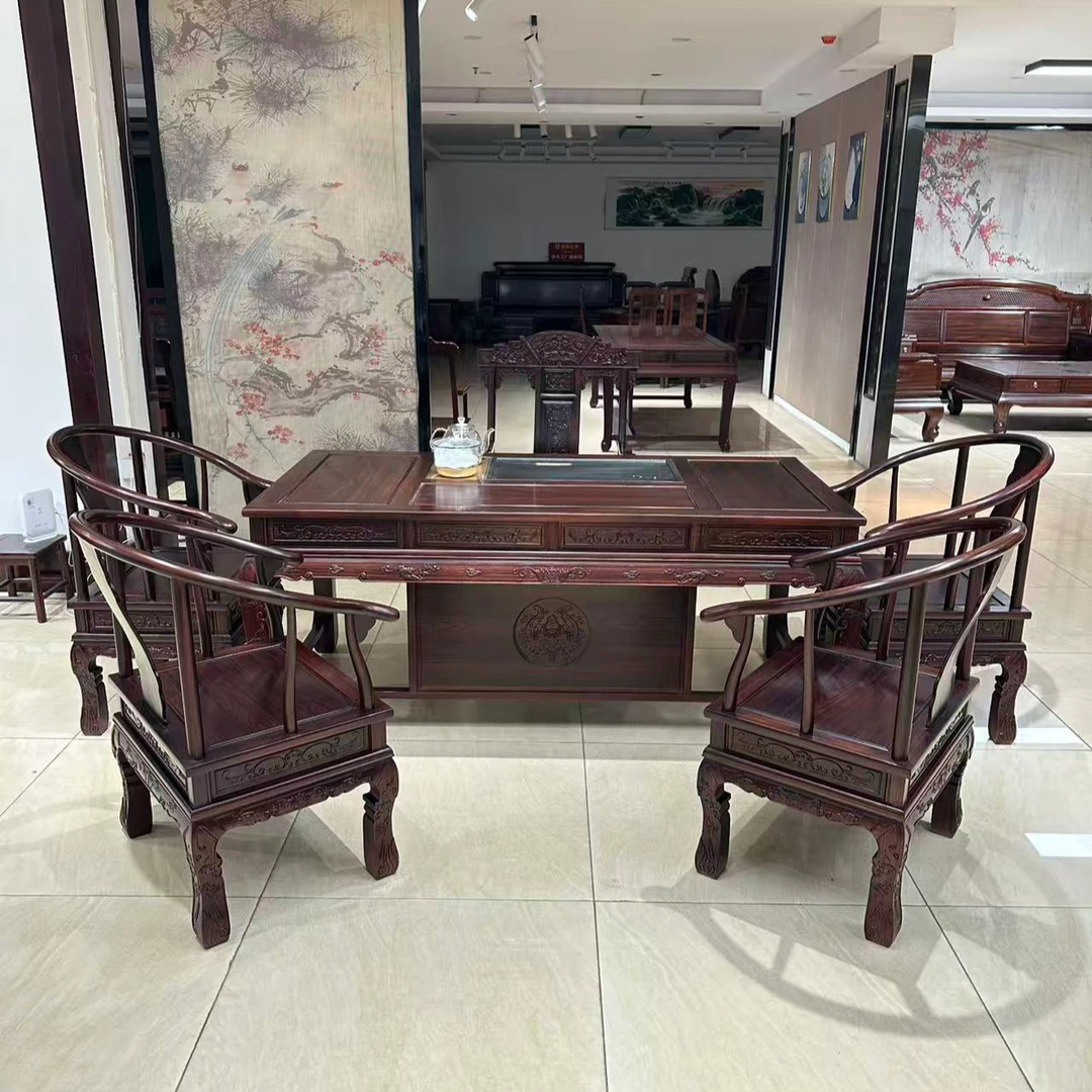 工厂直出金丝茶台南美酸枝茶桌实木茶台一桌五椅套餐