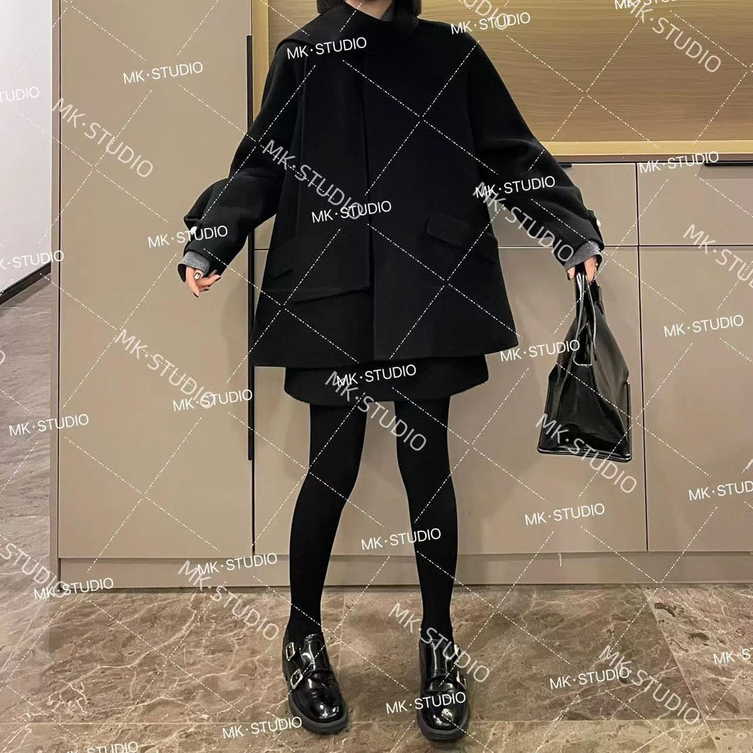 米可/MK-1534ZJ【斗篷围巾款双面大衣套装】时尚冬季新款韩版套装