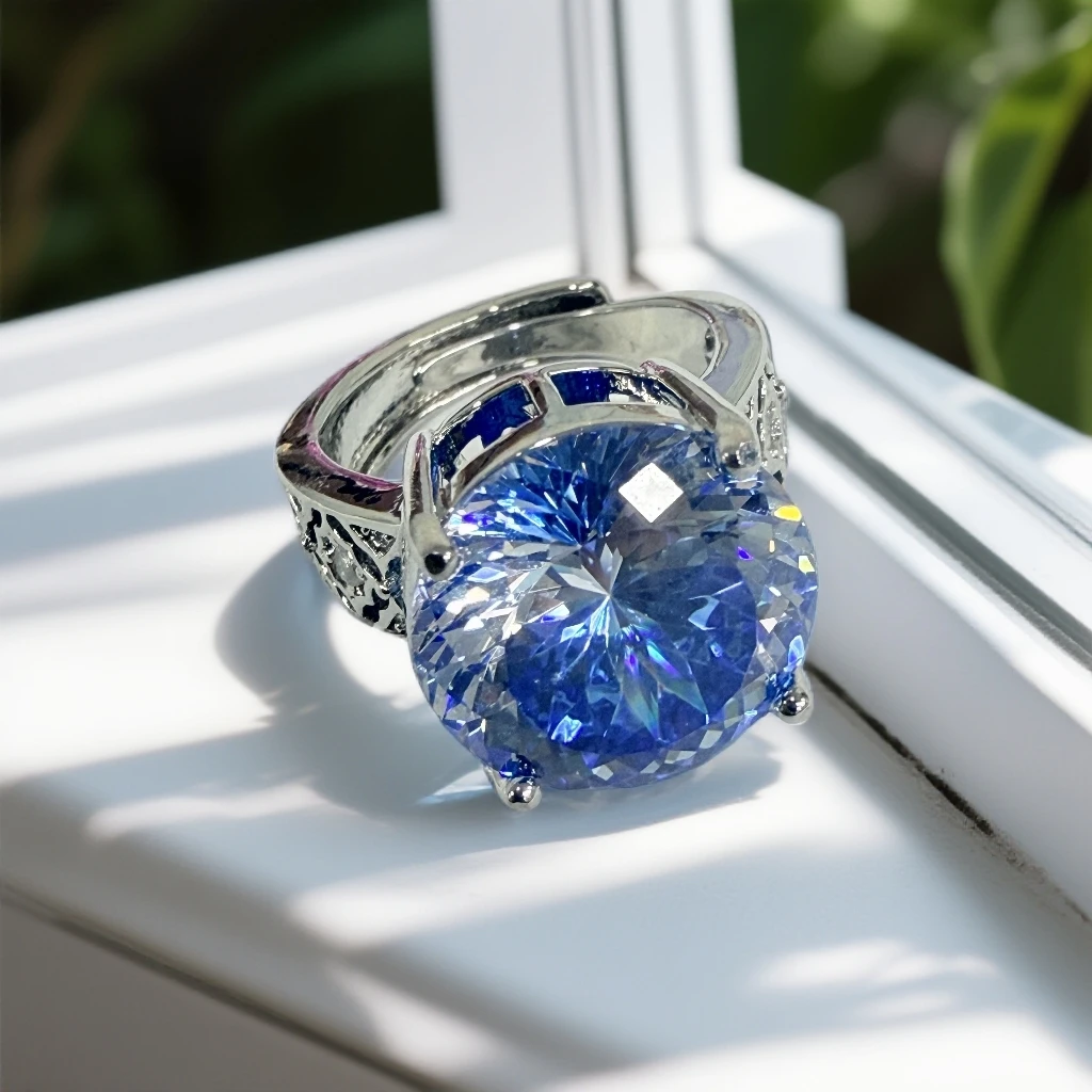 蓝戒指圆四爪白托----b224