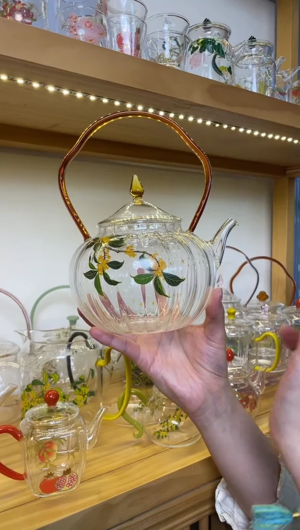 手工艺品玻璃九河金狮通运壶琥珀把桂花瓜楞