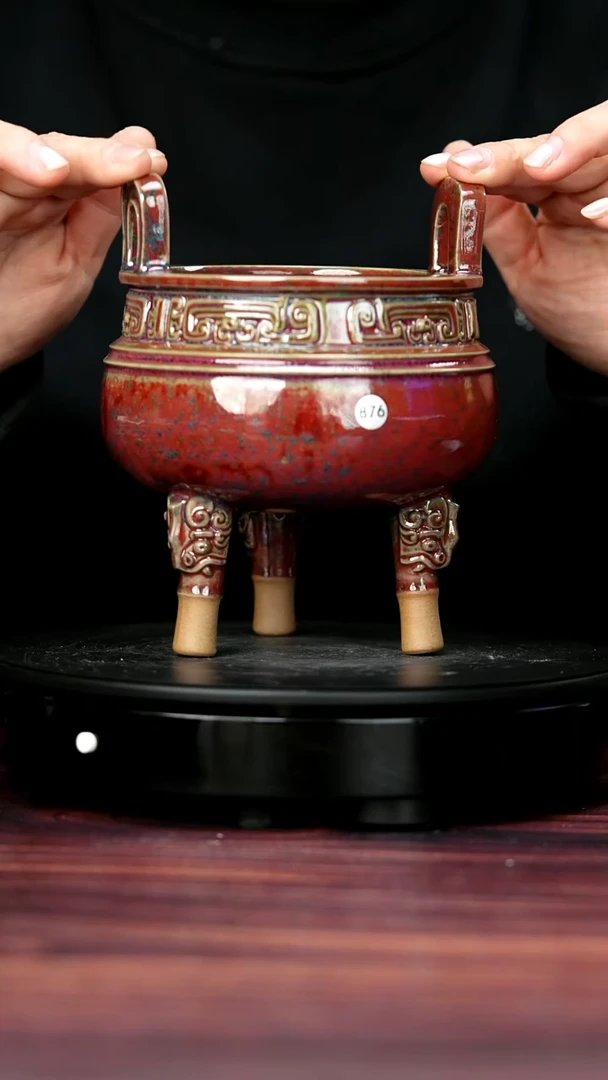 壶瓷876#于大鹏一级品原矿钧瓷三足鼎