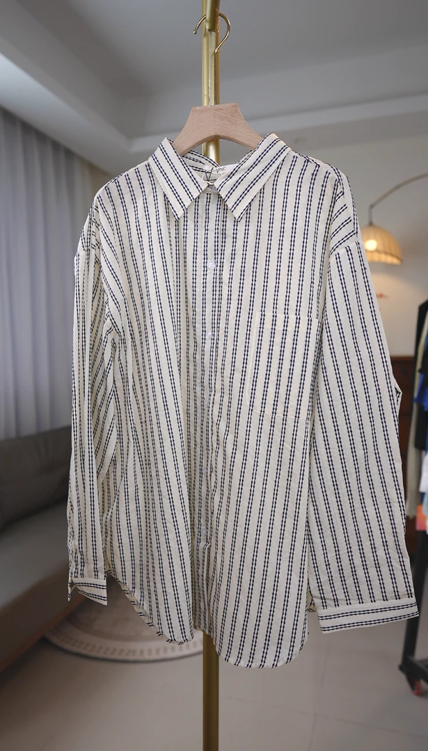 D3-1-4-C24066 新款潮条纹时髦长款衬衫-冯丽丽