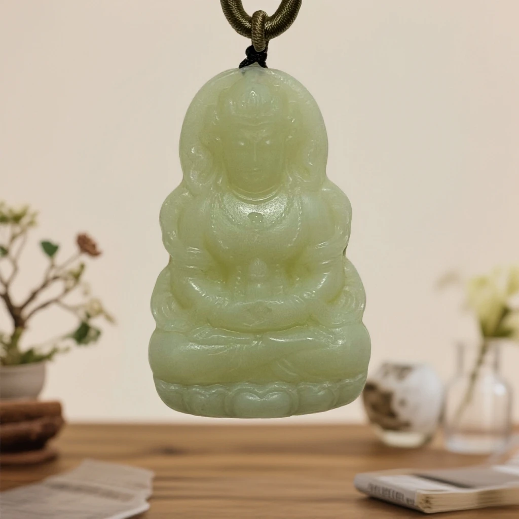 抖音质检先鉴后发出具和田玉证书保真天然和田玉度母观音吊坠