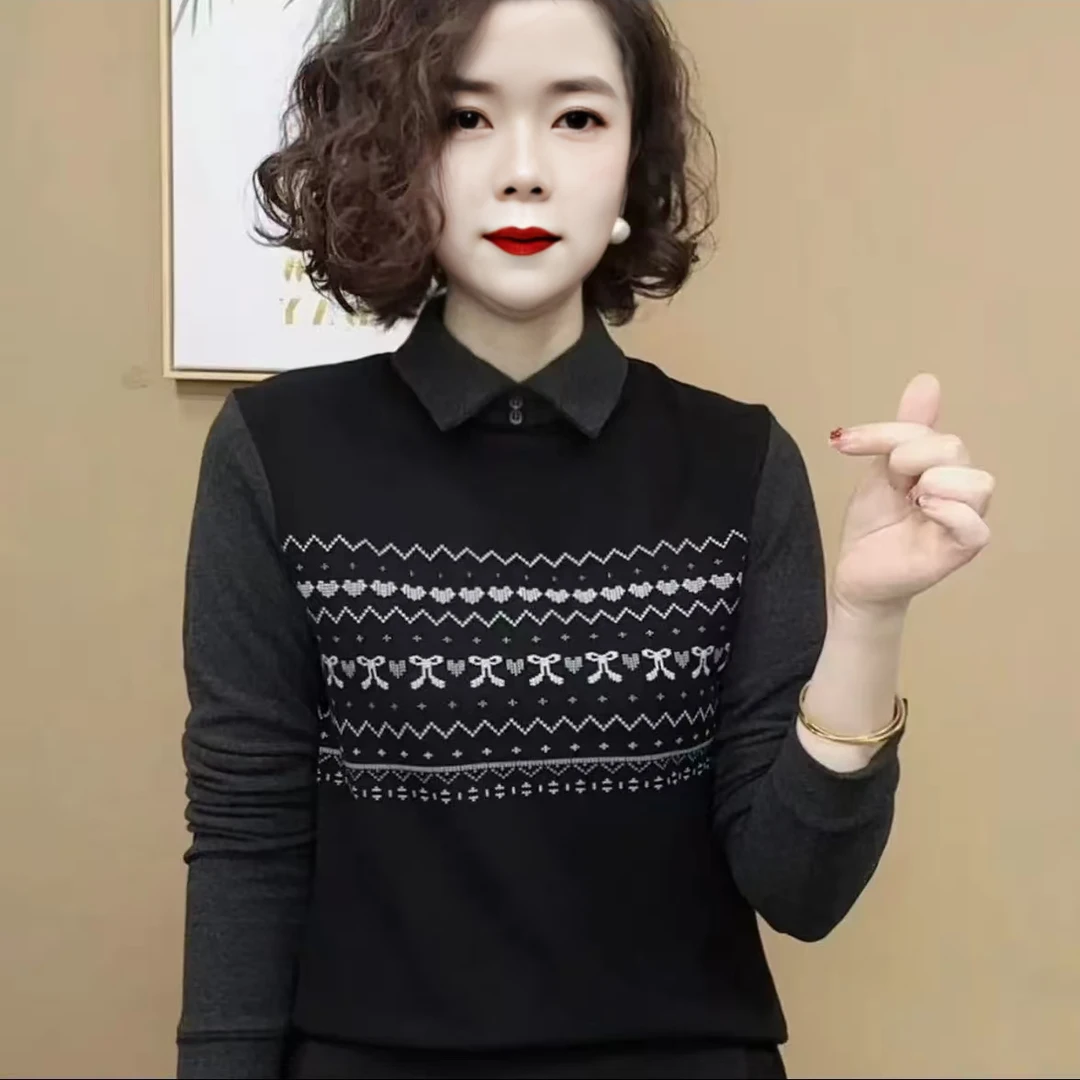 2024冬新款POLO领洋气百搭假两件卫衣女韩版休闲时尚德绒上衣28
