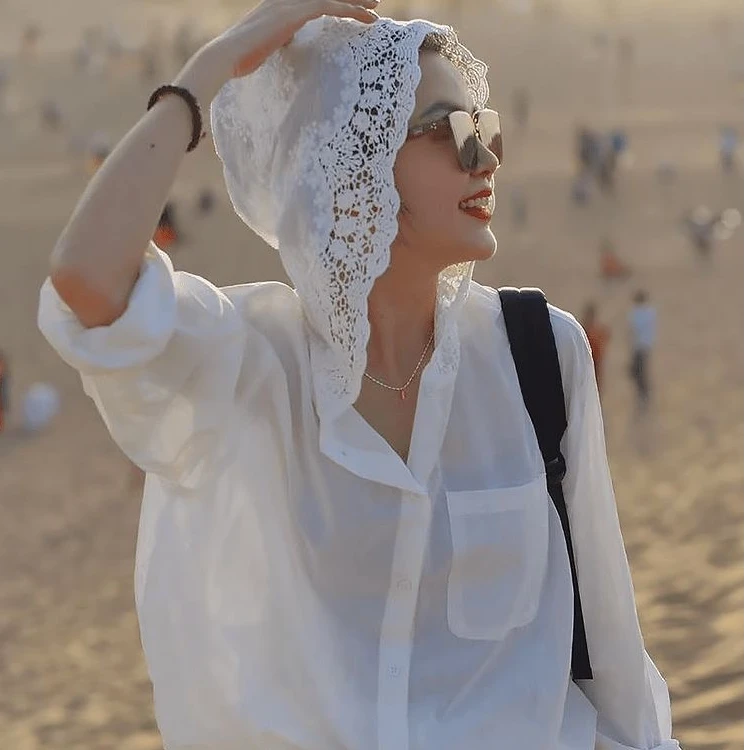 【现货+运费险】洋气别致衬衣蕾丝镂空连帽设计感衬衫防晒薄外套