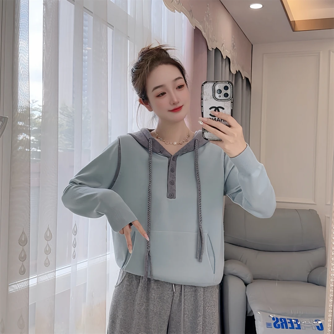 5194现货秋冬新款厚毛衣连帽套头长袖韩版休闲百搭时尚灰调上衣