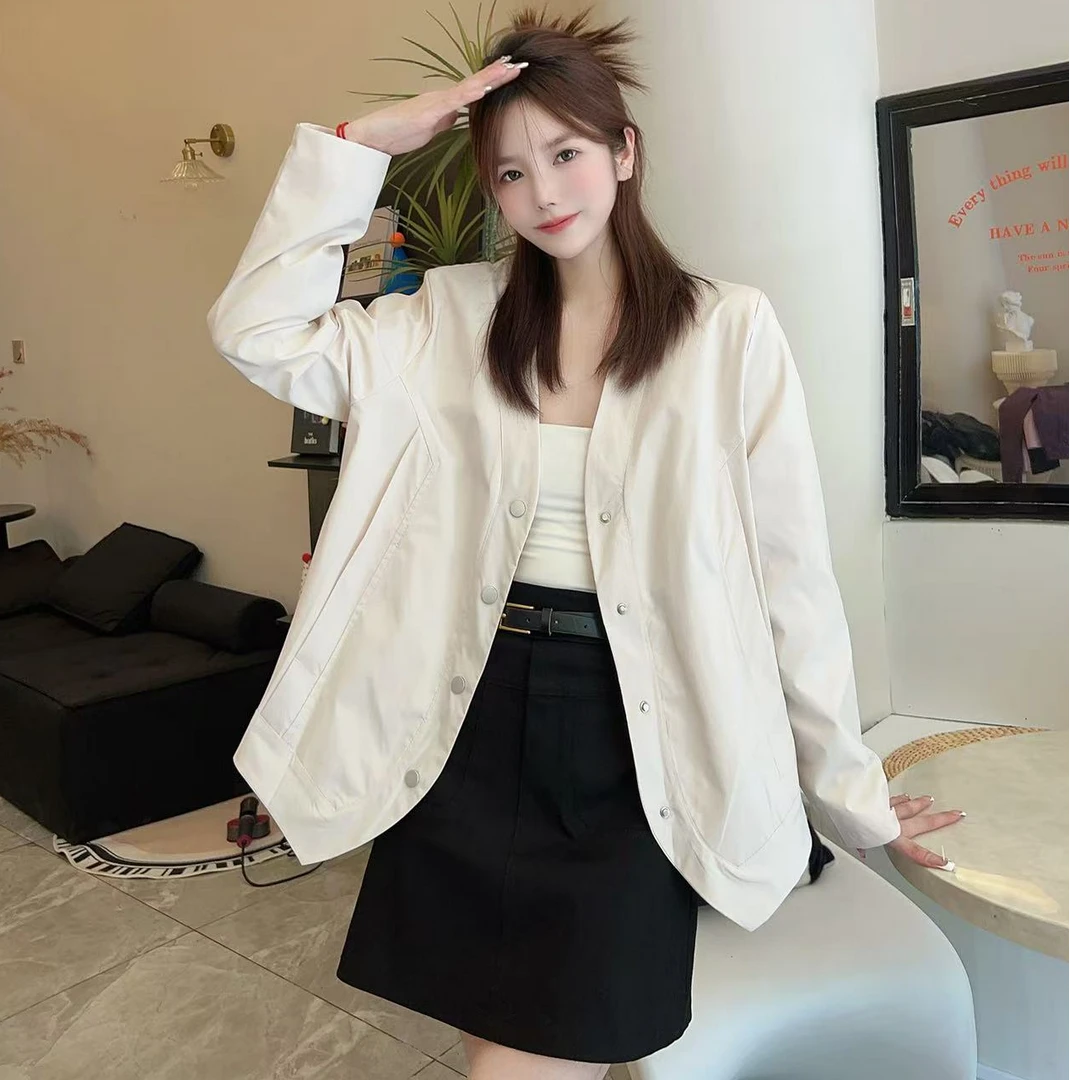 D013早秋新款时尚洋气百搭显瘦单排扣外套