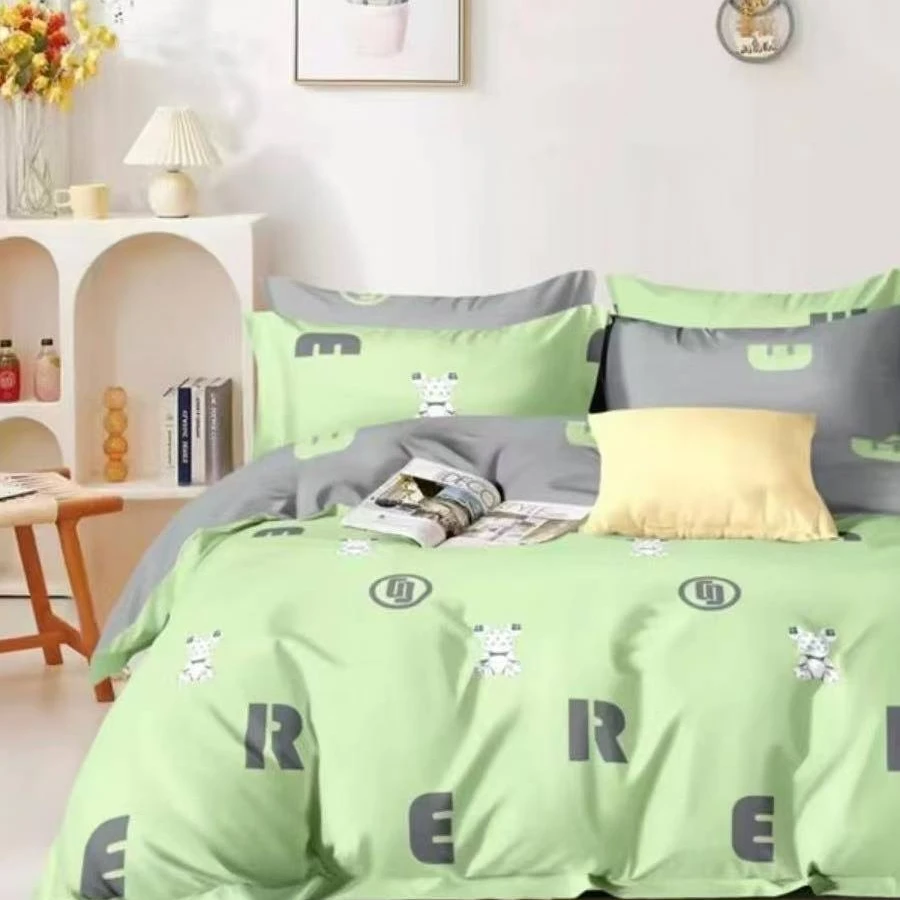 （多尺寸被罩）绿色卡通小熊单人双人被罩斜纹被罩