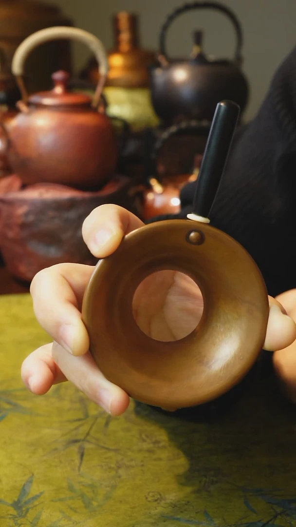 纯紫铜木柄投茶器
