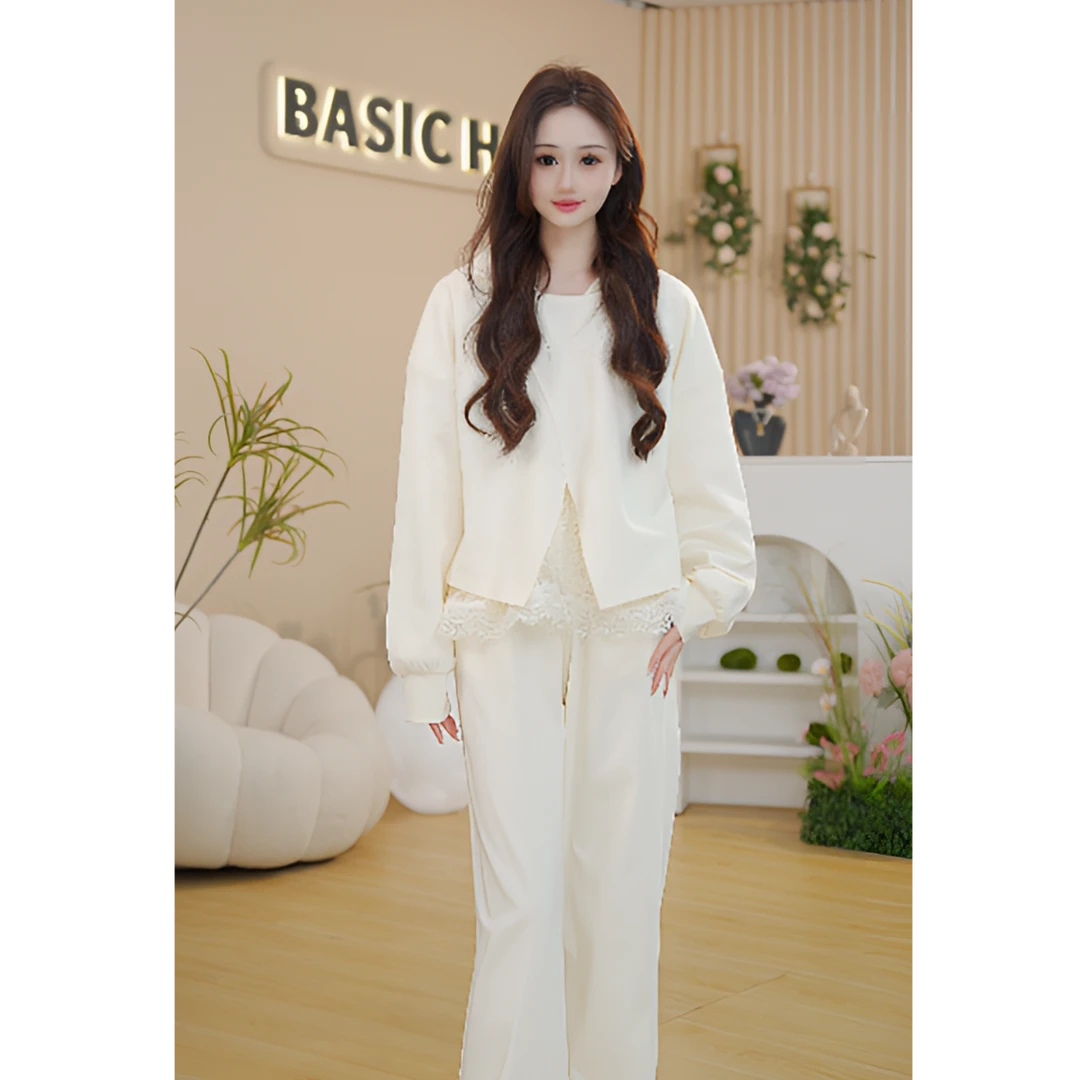 Basic House/百家好春季新款气质时尚休闲蕾丝套装JH