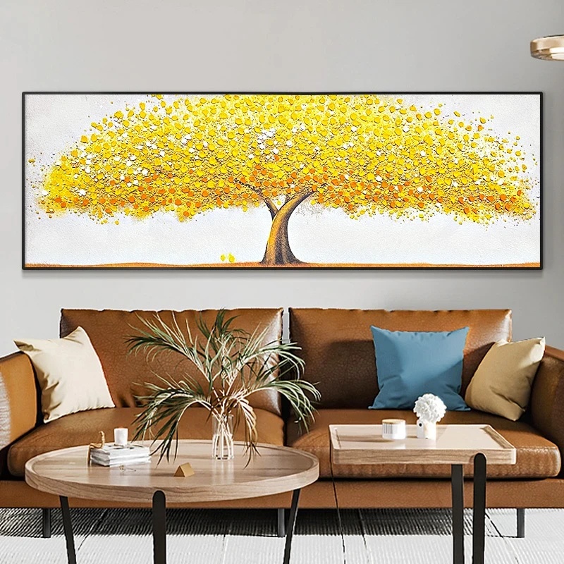 【远山】黄金发财树砂岩厚油肌理画简约客厅装饰画沙发挂画70200