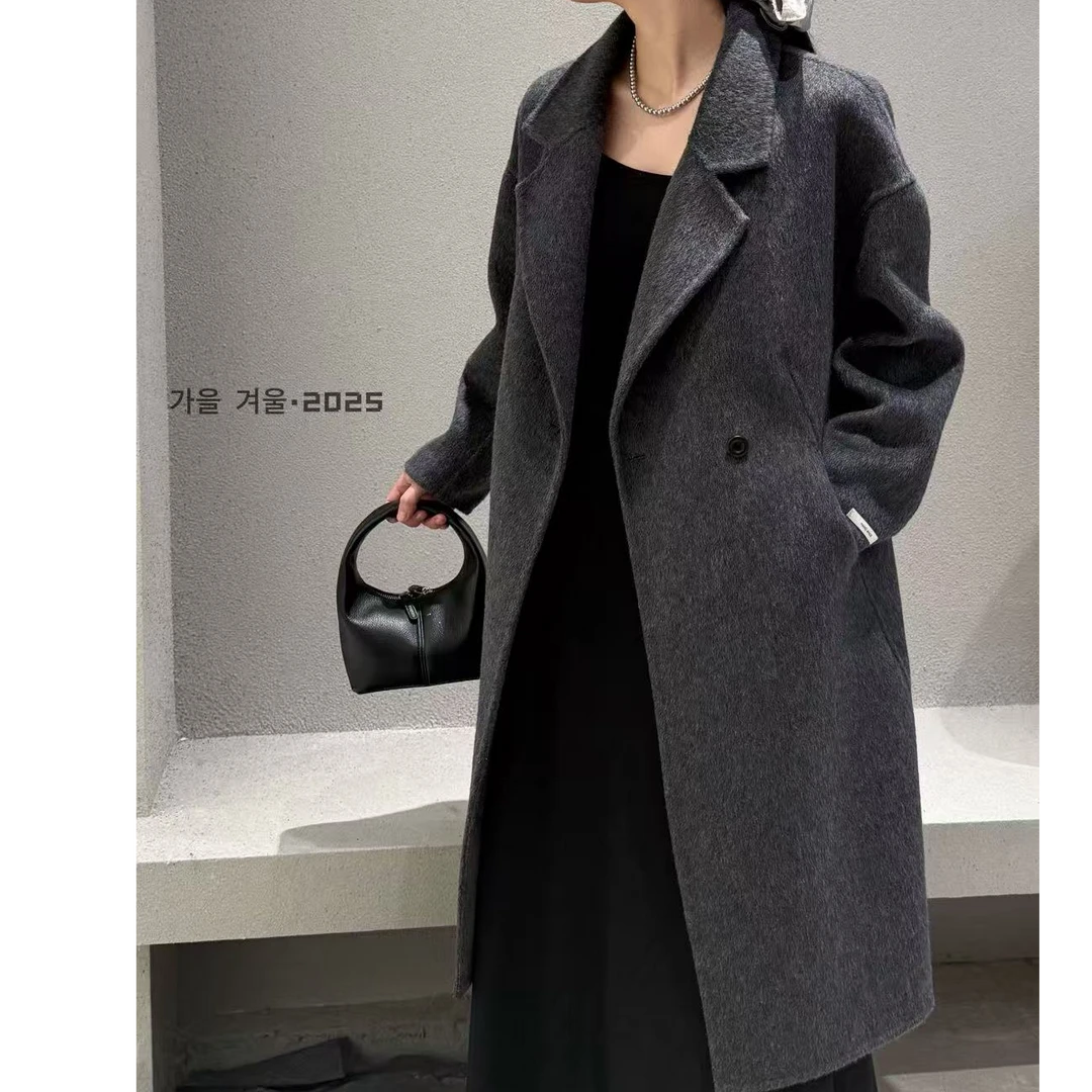 【钰姐精选】2595-长款双面呢显瘦时尚外套气质百搭宽松