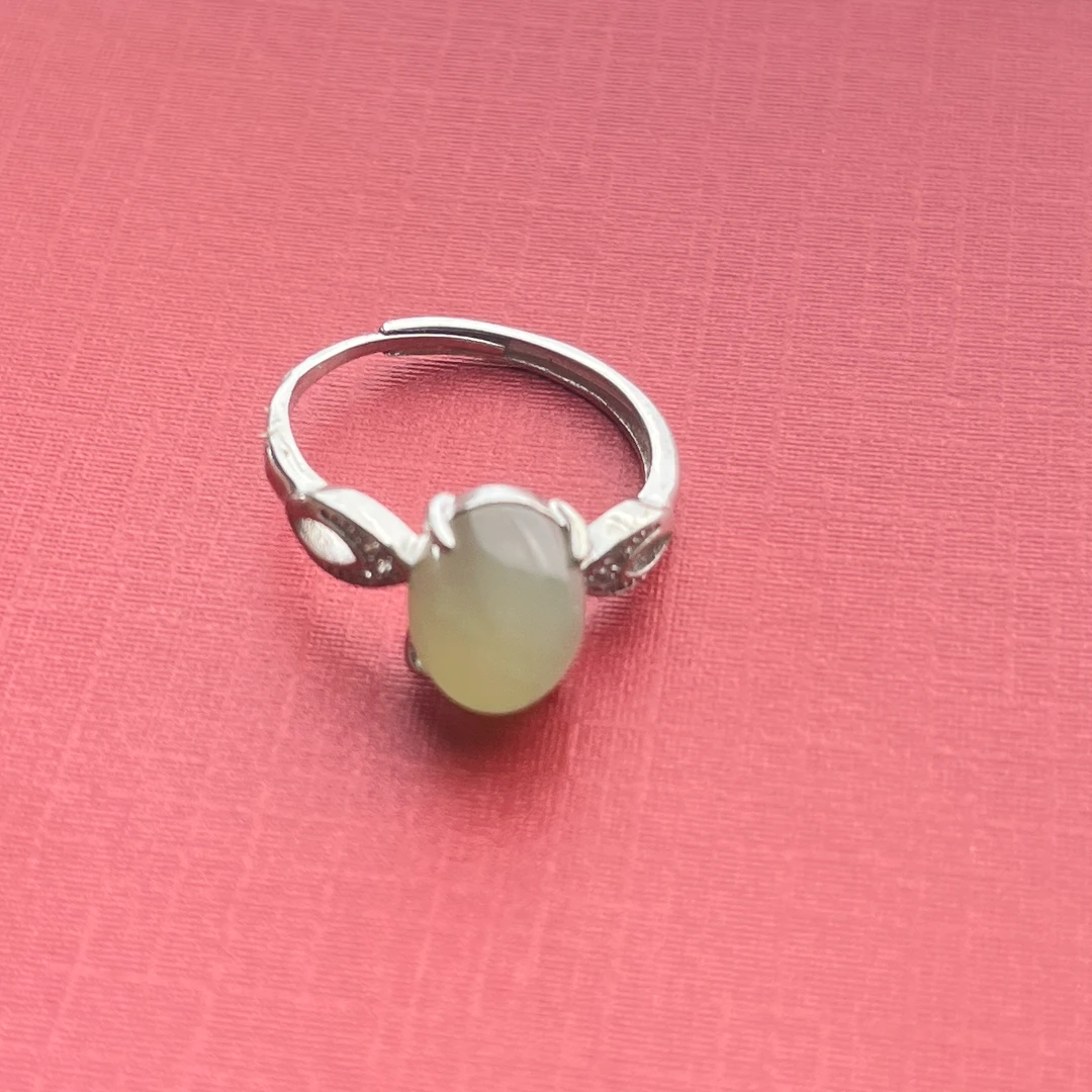 和田玉蛋面戒指可调节圈口
