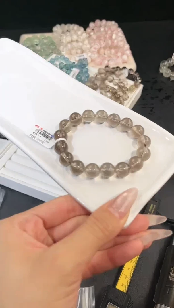 水晶手链未镶嵌多样性发一Q10茶晶12mm