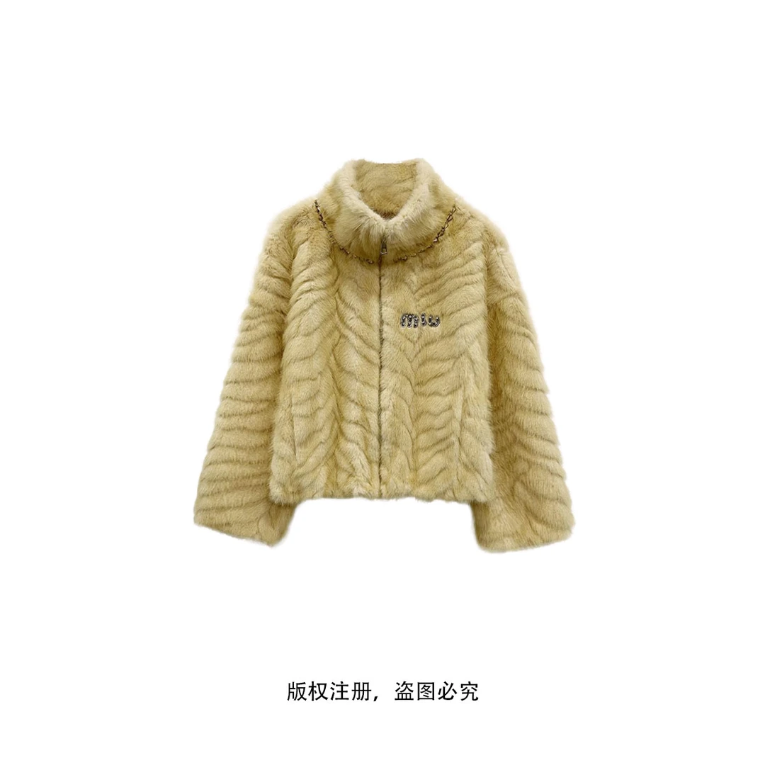 新款高级立领气质斜纹毛毛休闲百搭外套女25011161