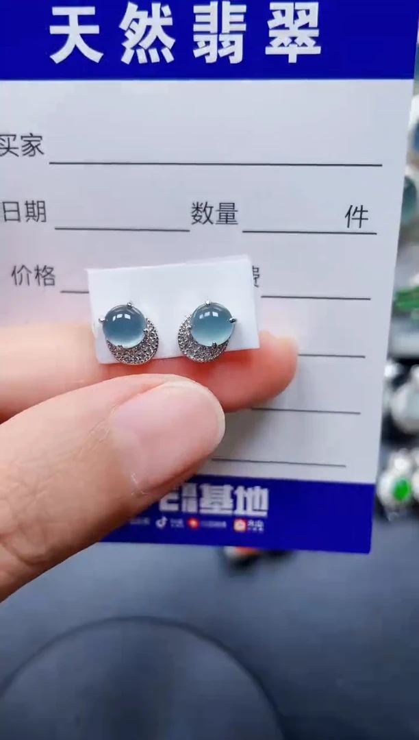 银S925镶嵌翡翠耳饰394