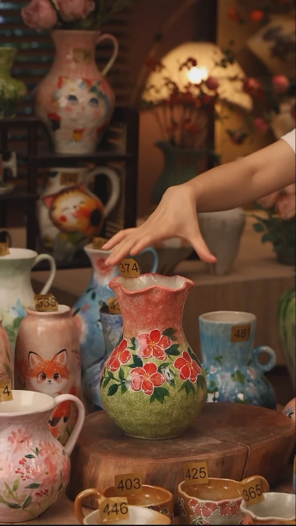 陶瓷374景德镇设计师手作花器摆件侘寂风