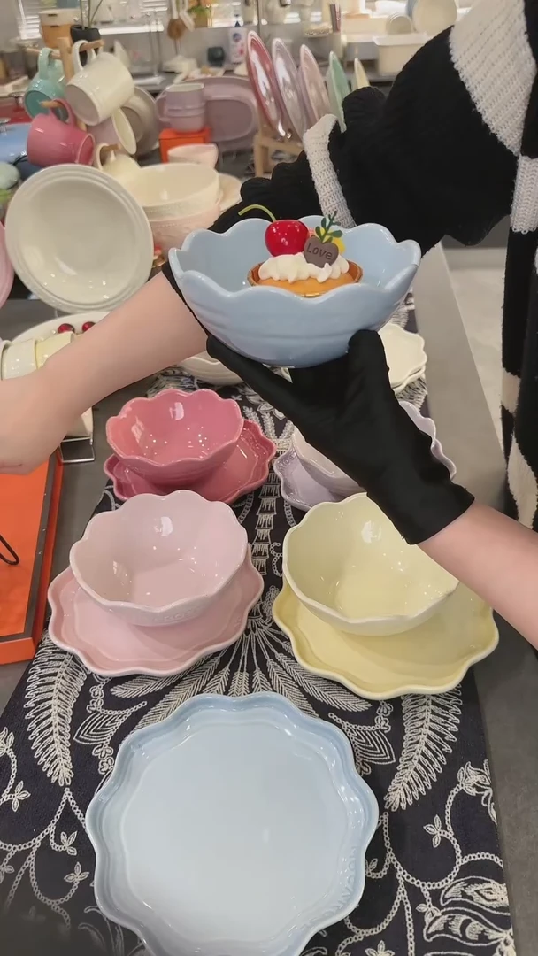 【闪购商品】瓷炻彩花边碗14CM-尼罗蓝