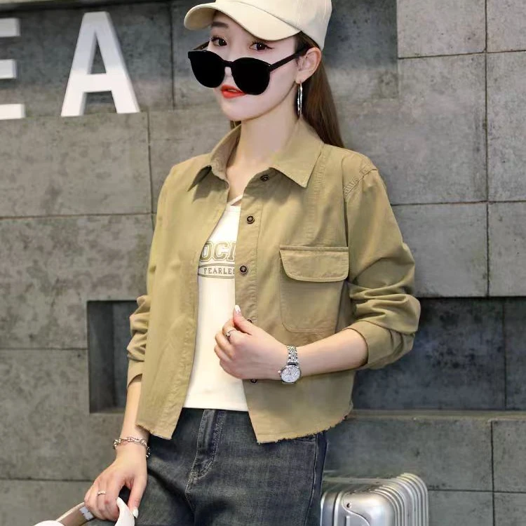 24117【衣长42】工装长袖衬衫外+背心小众别致两件套女2025春秋新款