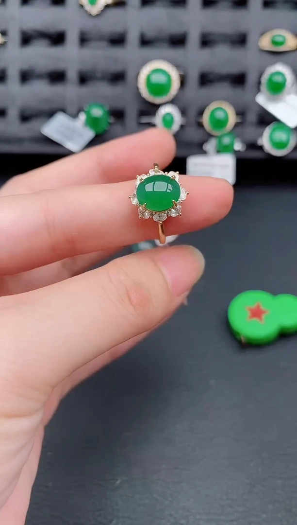 银S925镶嵌戒指翡翠天然a货翡翠313