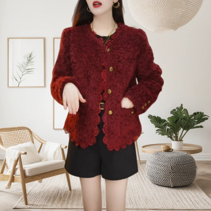 纯色小香风短款外套秋冬新款显瘦款防寒保暖仿羊羔绒时尚短款上衣