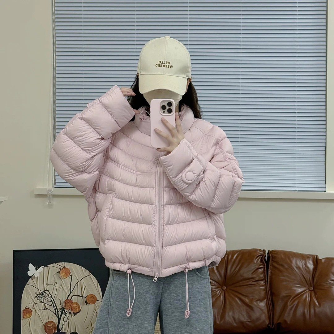 90白鸭绒小个子泡芙短款羽绒服女士纯色立领运动拼接宽松休闲外套