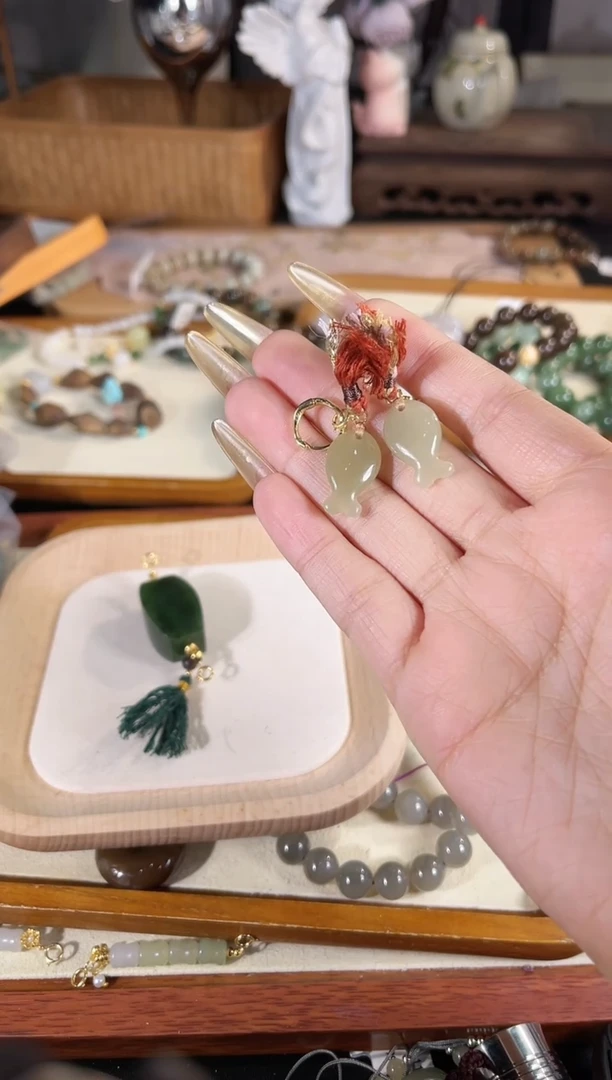 银S925镶嵌和田玉耳环多样性发其一孤品默认微瑕