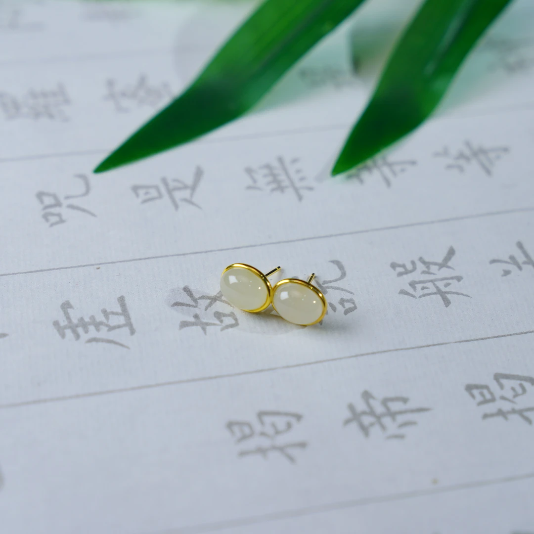【小池专属】s925和田玉蛋面耳钉 8*6 SJ0039