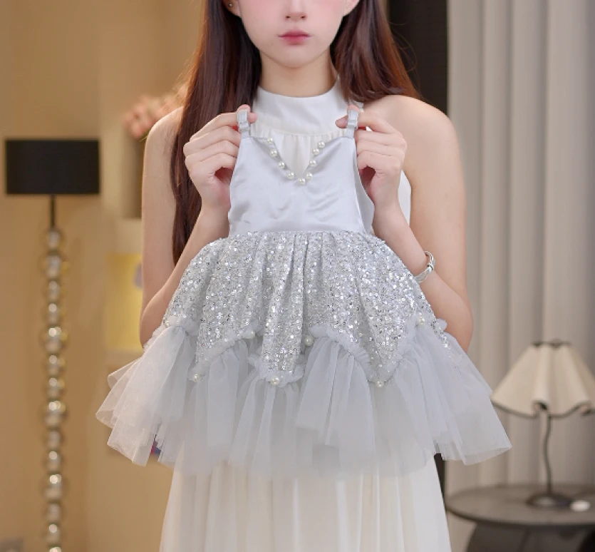 【6】夏季新款高定亮片网纱女童连衣裙